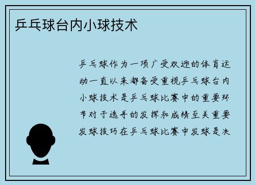 乒乓球台内小球技术